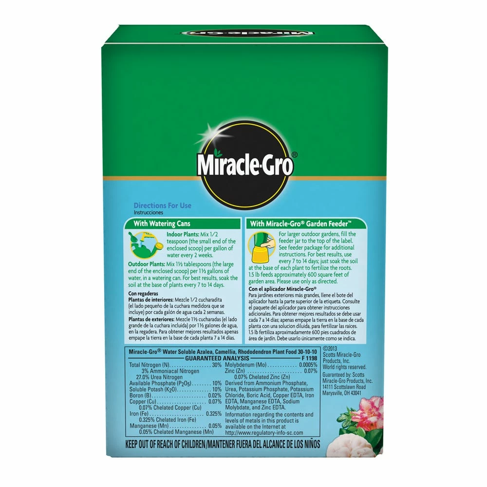 Miracle-Gro Water Soluble Azalea, Camellia, Rhododendron Plant Food, 1.5 lbs. - 1000701 - Fertilizers 4 Miracle-Gro Water Soluble Azalea, Camellia, Rhododendron Plant Food, 1.5 lbs. - 1000701 - Fertilizers - Image 2